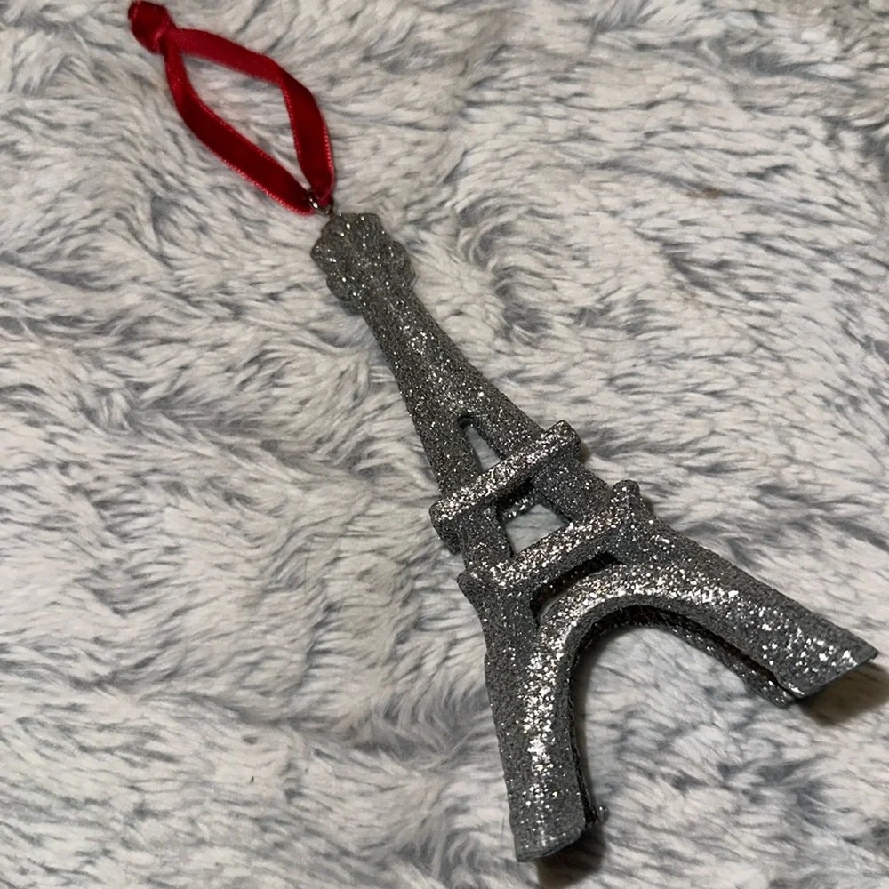 Vintage Pier 1 Eiffel Tower Silver Glitter Ornament